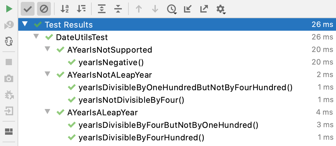 Test-resultat i IntelliJ IDEA